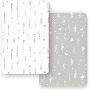 GRSSDER Stretch Ultra Soft Jersey Knit Fitted Pack n Play Playard Sheets Set 2 Pack. Portable/Mini Cribs Playards Sheets, Christmas Trees and Arrows for Girls and Boys…