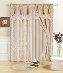 All American Collection New 4 Piece Drape Set with Attached Valance and Sheer with 2 Tie Backs Included (Beige)