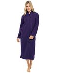 Lady Olga Ladies Soft Fleece Long Dressing Gown Sizes UK 10 to 28 Robe Zip Front Pockets (22/24, Purple)