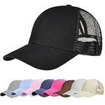 heekpek High Bun Ponytail Baseball Cap for Women Mesh/Washed Cotton Adjustable Plain Hat Classic UV-Resistant Sports Sun Hats Black