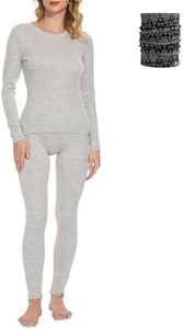 MERINNOVATION Merino Wool Base Layer Set for Women 100% Merino Wool Thermal Underwear Set Base Layer Top and Bottom Grey Marl 250