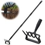 Garden Hoe, Cultivator Stirrup Hoe Garden Tool for Weeding, 62 Inch Heavy Duty Hula Hoe with Adjustable Long Handle, Action Scuffle Loop Hoe with Rake 2-in-1 Gardening Tool for Loosening Pulling Weed