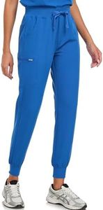 VECARDI Scrub Pants for Women Four Way Stretch Joggers High Rise Zipper Cargo Pants with 5 Pockets Dark Blue