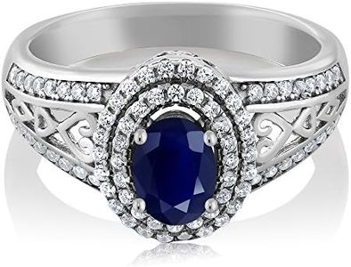 Gem Stone King 925 Sterling Silver Blue Sapphire Ring For Women (1.41 Cttw, Center Stone: 6X4MM, Gemstone Birthstone, Available In Size 5, 6, 7, 8, 9), Sterling Silver, Gemstone, sapphire and zirconia