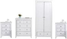HOME MODERN Wooden White Bedroom Sets 4 Pieces (3 Drawers Bedroom x2, 3+2 Drawers Chest, 2 Door 2 Drawer Wardrobe) Sotrage Unit Cabient Bedroom Wardrobe Furniture Sets