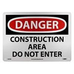 NMC D490RB OSHA Sign, Legend "Danger - Construction Area DO NOT Enter", 14" Length x 10" Height, Rigid Plastic, Red/Black on White