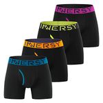 INNERSY Men's Stylish Cotton Boxer Briefs Comfortable Stretchy Underwear 4-Pack(Colorful Black,Medium)