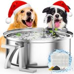 oneisall 7L Dog Water Fountain,Stainless Steel Cat Water Fountain for Drinking, Dog Fountain with LED Light, Ultra Quiet Pump with Overload Protection, 5-Layer Filtration for Large Dogs/Cats/Multiple