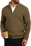 ALLOVIN Men's Waffle Knit Mock Neck Sweater Quarter Zip Long Sleeve Fall Winter 2024 | Army Brown | X-Large