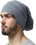 Tough Headwear Slouchy Beanie Hats for Women, Oversized Mens Beanie Hat, Knitted Beanie, Running Gear for Men,Womens Fall Hat Light Gray