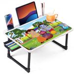 OPTIFINE Foldable Wooden Mini Laptop Table for Bed, Study Table with Drawer, Tablet/Mobile Holder for Kids & Adults->> (White-US-COTTED-BHIMKRISHNA)