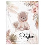 Personalized Baby Blanket for Girls,Baby Blanket with Name,Custom Baby Blanket Throw, Customized Baby Girl Blanket,Customized Baby Items,Receiving Blanket for Infant Newborn Toddler Kid (Boho Bear)