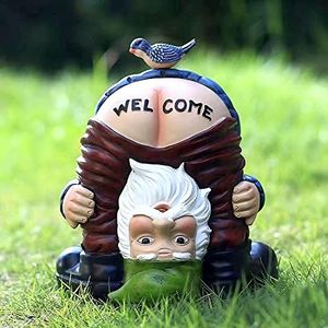 Welcome Garden Ornament -Garden Gnome Statue, Funny Garden Bird Welcome Figurines Resin Sculpture Creative Novelty Outdoor Indoor Patio Lawn Yard Porch Ornament Decor Dimensions 6.3 * 5.1 * 4.3in