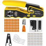 TAIWAIN RJ45 Crimp Set CAT5 CAT6 Network Cable Crimping Repair Tool for RJ11/RJ12, Wire Ethernet Stripper Cutter Kit with 50pcs Connectors, Network Portable Phone Cable LAN Tester Crimper(Black)