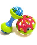 Infant Acrylonitrile Butadiene Styrene Enorme Colorful Non Toxic Soft Ball And Dumbbell Bell Teether Combo Rattle Toy For Babies,Multicolor