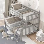 GORELAX Bunk Bed Twin Over Full Size, Space Saving Bed Frame with Under Bed Storage, Ladder & Guardrail, Convertible Wooden Bunk Beds into 2 Beds, Modern Heavy Duty Bunk Bed for Kids, Adults (Grey)