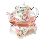 YBK Tech Bone China Coffee Pot Teapot with Warmer and Tea Infuser- Butterflies Design