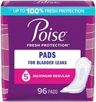 Poise Postpartum Incontinence Pads, Maximum Absorbency, Regular Length, 96 Count (2 packs of 48)