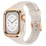 HAYONLIY Compatible for Apple Watch Band 38mm 40mm 41mm with Case, Women Sport Strap with Rugged Metal Edge Bumper and Silicone Cover for iWatch Series 9 8 7 6 SE 5 4 3 2 1(Starlight/Rose Gold）