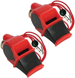 Fox 40 Sonik Blast Cushion Mouth Group Sports and Safety Loud Whistle with Lanyard, Red & Black (2 Pack)