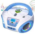 TinyGeeks Tunes Kids Boombox CD Player for Kids - New 2024 - FM Radio - Batteries Included - Cute White Radio cd Player with Speakers for Kids and Toddlers - Blue