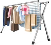 Lrjyxq 95 Inches Heavy - Duty Stainless Steel Folding Clothes Drying Rack - Indoor/Outdoor Use, Anti-Rust, 20 Windproof Hooks, Portable & Foldable (95'')
