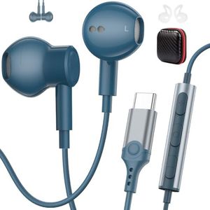 AIAUXAI USB C Kopfhörer für Samsung Galaxy S26 Ultra S25 S24 S23 S22 A56 A16 A17, Magnetische In Ear Kopfhörer mit Mikrofon & Lautstärkeregler Typ C Ohrhörer für iPhone 17 16 15 Plus für OnePlus Blau