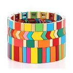 ANGLESJELL Rainbow Enamel Tile Bracelets for Women Men Multicolored Tile Bead Bracelets Stackable Colorblock Strand Bracelet Bangles Wedding Bridal Wrist Accessory, Metal