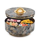 Nabhya Marble Print Revolving Round Shape 4 Section Multipurpose Dry Fruit Storage Container Set Box with Air-Tight Lid, Plastic Utility For Serving Sweets, Chocolates, Candy, Pickle & Kitchen (Black)