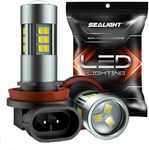 SEALIGHT H11/H8/H16 LED Fog Light Bulbs, 6000K Xenon White, 27 SMD Chips, 360-degree Illumination, Non-polarity