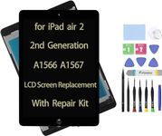 Daplinno 9.7" Compatible with iPad air 2 2nd Generation A1566 A1567 LCD Screen Replacement Display Assembly + Glass + Touch Digitizer + Repair Kit (Black)