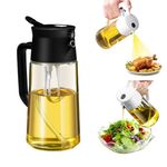 Oil Sprayer for Cooking, 2 in 1 Olive Oil Dispenser Bottle and Oil Mister for Kitchen, 17oz Glass Oil Spray Bottle with Premium Nozzle for Air Fryer, Salad, Frying, BBQ, Baking (Black)