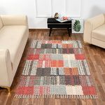 HOMADORN Handmade Sustainable Printed Modern Dhurrie/Rugs/Carpet Upcycled from Fabric for Living Room/Bedside Runner for Enhanced Décor (5 feet x 7 feet)