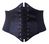 ELASTIC CINCHED WIDE CORSET BELT RED, BLACK & WHITE (Regular (UK 8-12), Black)