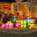KOOY 10FT Giant Christmas Inflatables Outdoor Decorations Gift Boxes and Bear,Blow up Yard Decorations with LED Light for Xmas,Outdoor Decorations for Holiday Party Garden Lawn Décor