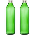 SAND DUNE Set of 2, 800 ml Each Green Glass water bottle, with Leak-Proof Airtight Stainless-Steel Lid for Water, Smoothie, Juices - Reusable Travel Glass Drinking Fridge Bottles