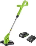 Greenworks Cordless String Trimmer 24V 25cm incl. 1 Battery 2Ah and Charger, Auto Feed Head, Turnable and Tiltable Motor G24LTK2