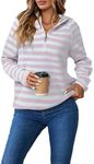 SHEWIN Womens Sweatshirt Casual Long Sleeve Half Zip V Neck Striped Hoodie Pullover Tops Loose Hooded Sweatshirts Trendy Hoodies for Women,US 8-10(M),Pink Stripe