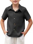 Arshiner Boys Black Button Down Shirt Spread Collar Solid Summer Blouse Size 8