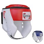 Boxing Head Guard Kick Boxing Head Protection Rex Leather Color Blue & White (White/Red, Junior)