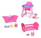 JC Toys Deluxe Doll Accessory Bundle | High Chair, Crib, Bath and Extra Accessories for Dolls up to 11" | Fits 11" La Baby & Other Similar Sized Dolls