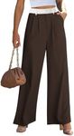 GRAPENT Dressy Flowy Pants for Women High Waisted Wide Leg Trousers Womens Slacks Elastic Waist with Pockets Wide Leg Pants Brown Pants Palazzo Color Brown & White Block Size Small Size 4 Size 6