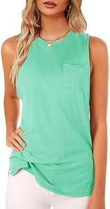 Women's High Neck Tank Top Sleeveless Blouse Plain T Shirts Pocket Cami Summer Tops Medium