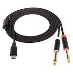 CERRXIAN 6.56ft USB C to Dual 6.35mm TRS Stereo Cable, USB C to 1/4 inch Audio Cable, USB Type C Male to 2X 6.35mm Mono Male AUX Y Splitter Cable for Tablet, Laptop,Phone,Amplifier(6.35-C)