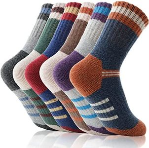 EBMORE Kids Merino Wool Hiking Socks Boys Toddlers Girls Winter Thermal Thick Warm Boot Cushion Ski Snow Gift Socks Stocking Stuffers 6 Pairs (Three Stripe,4-7Years)
