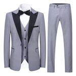 YOUTHUP Men's Suits Slim Fit 3 Piece Suit Elegant Wedding Tuxedo Peak Lapel Blazer Pants Vest, Light Grey, L