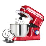 MisterChef PRO Electric Kitchen 1600W Food Stand Mixer, Big Bowl, Eggbeater, Dough Hook & Stainless Steel Whisk 5.5L Stainless Steel Bowl - Black - Red