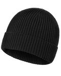 Zylioo XXL Knit Beanie Cap,Winter Stocking Hats for Big Heads,Cuffed Skull Caps,Large Stretchy Warm Hat Black