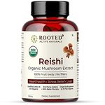 Rooted Actives Reishi mushroom Extract Powder (60 Veg Caps, 500 mg) | Heart health, Stress Relief, Liver. supportUSDA Organic, 30% Beta Glucans