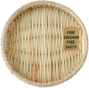 ICOFUPO Handwoven Rattan Round Basket with Natural Sorghum Straw – Versatile Farmhouse Rustic Storage Organizer for Kitchen, Fruit, Bread & Vegetable Serving Trays in Boho Style